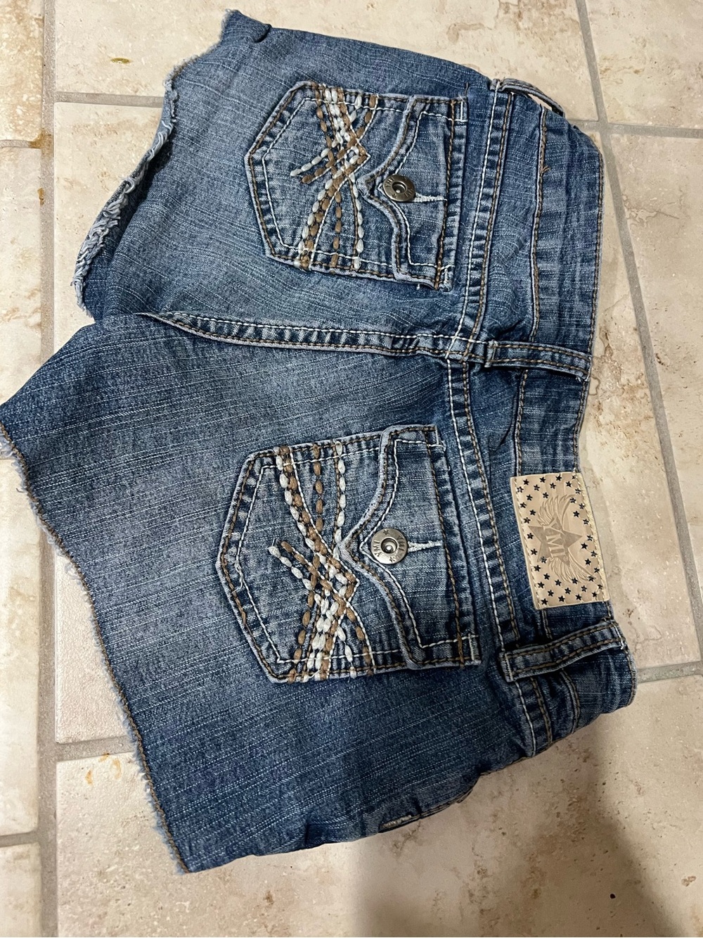 YMI Blue Denim Girls' Embroidered Pocket Shorts